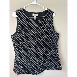 Talbots Black Sleeveless Beaded Stripe Top Party Cocktail Size 16 Glam